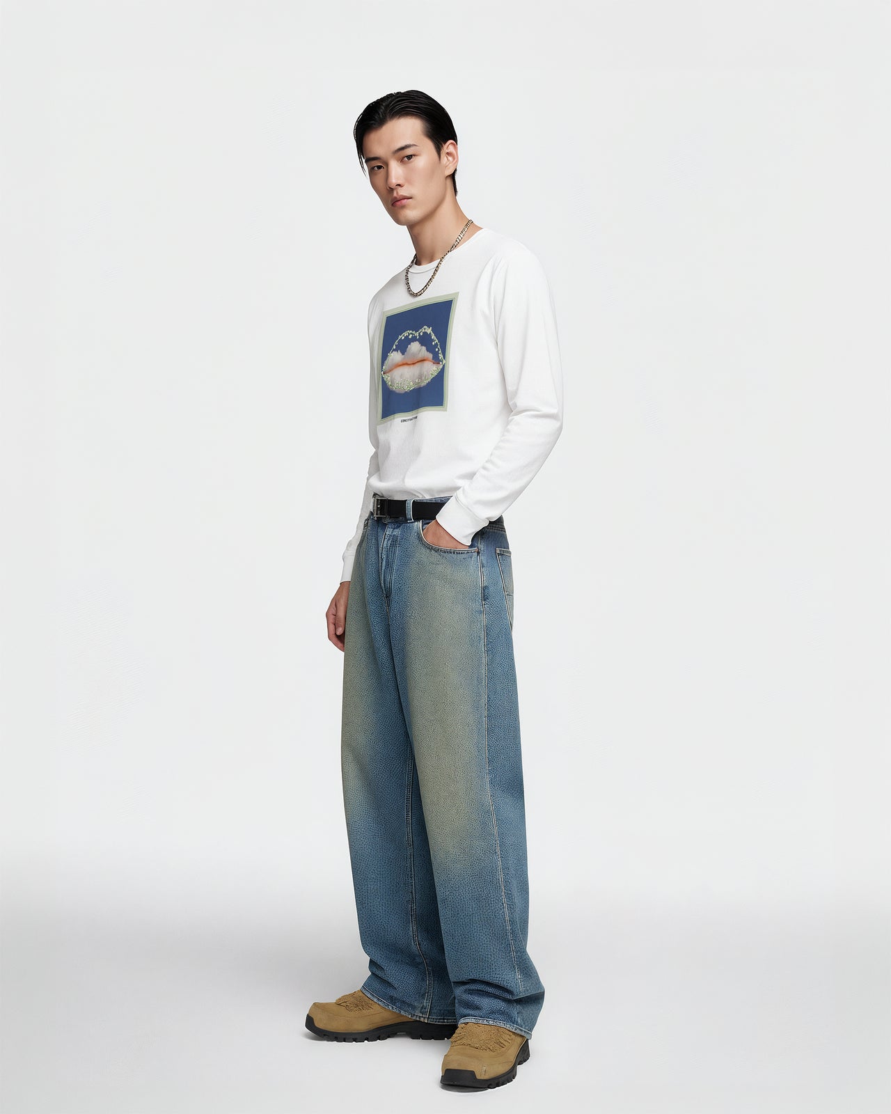 롱 슬리브 T셔츠【CLOUDY WITH A CHANCE OF TALK】(6857199) 화이트