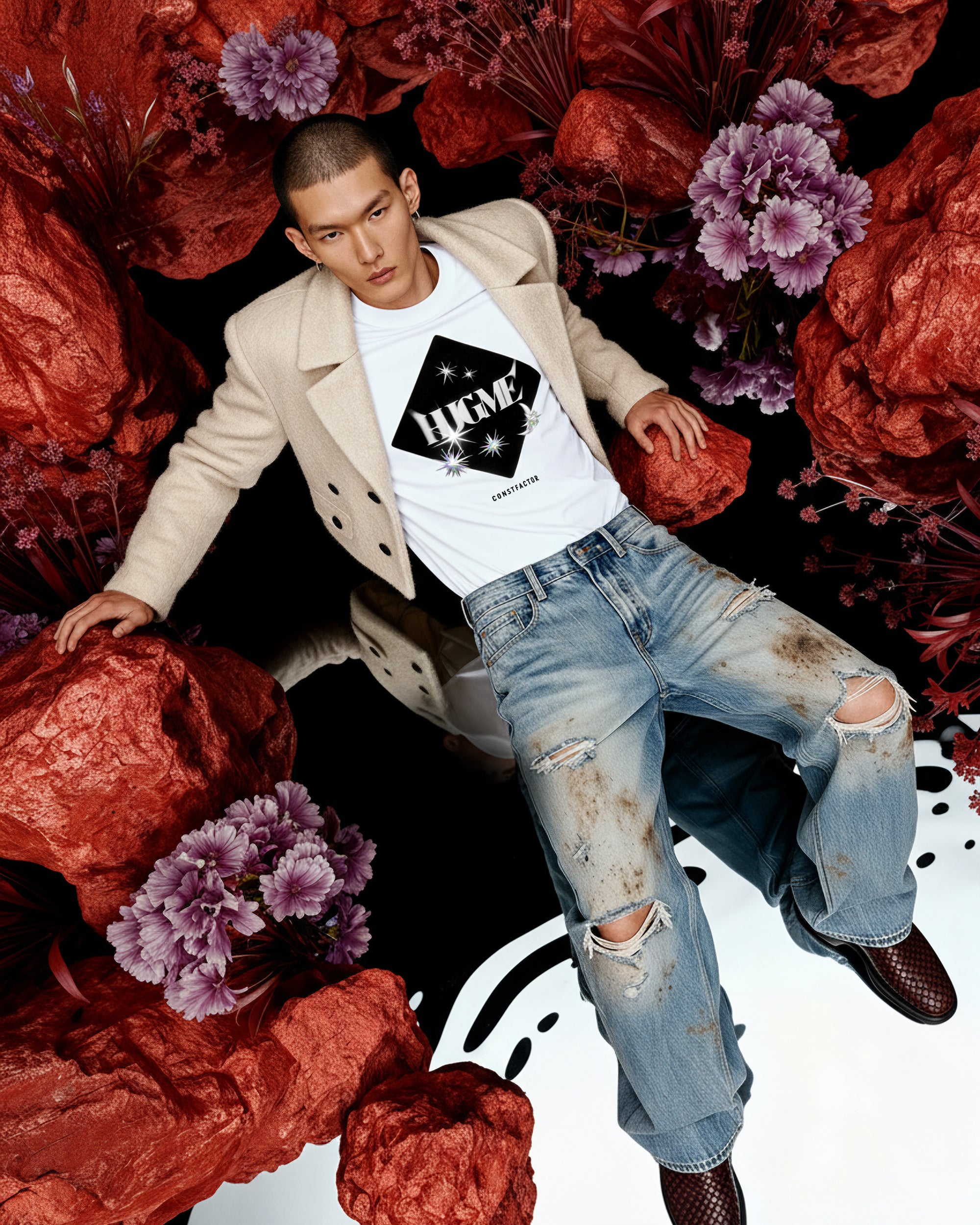 ロングスリーブTシャツ【 HUGME 】（7422706）ホワイト – CONSTFACTOR